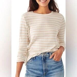 Faherty Cloud Long Sleeve Tee Pima Cotton Striped Cream & Tan Soft